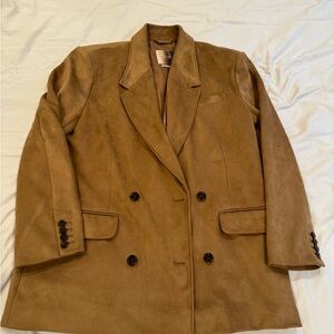 Abercrombie & Fitch Brown Vegan Suede Double-Breasted Blazer Suit Jacket Peacoat